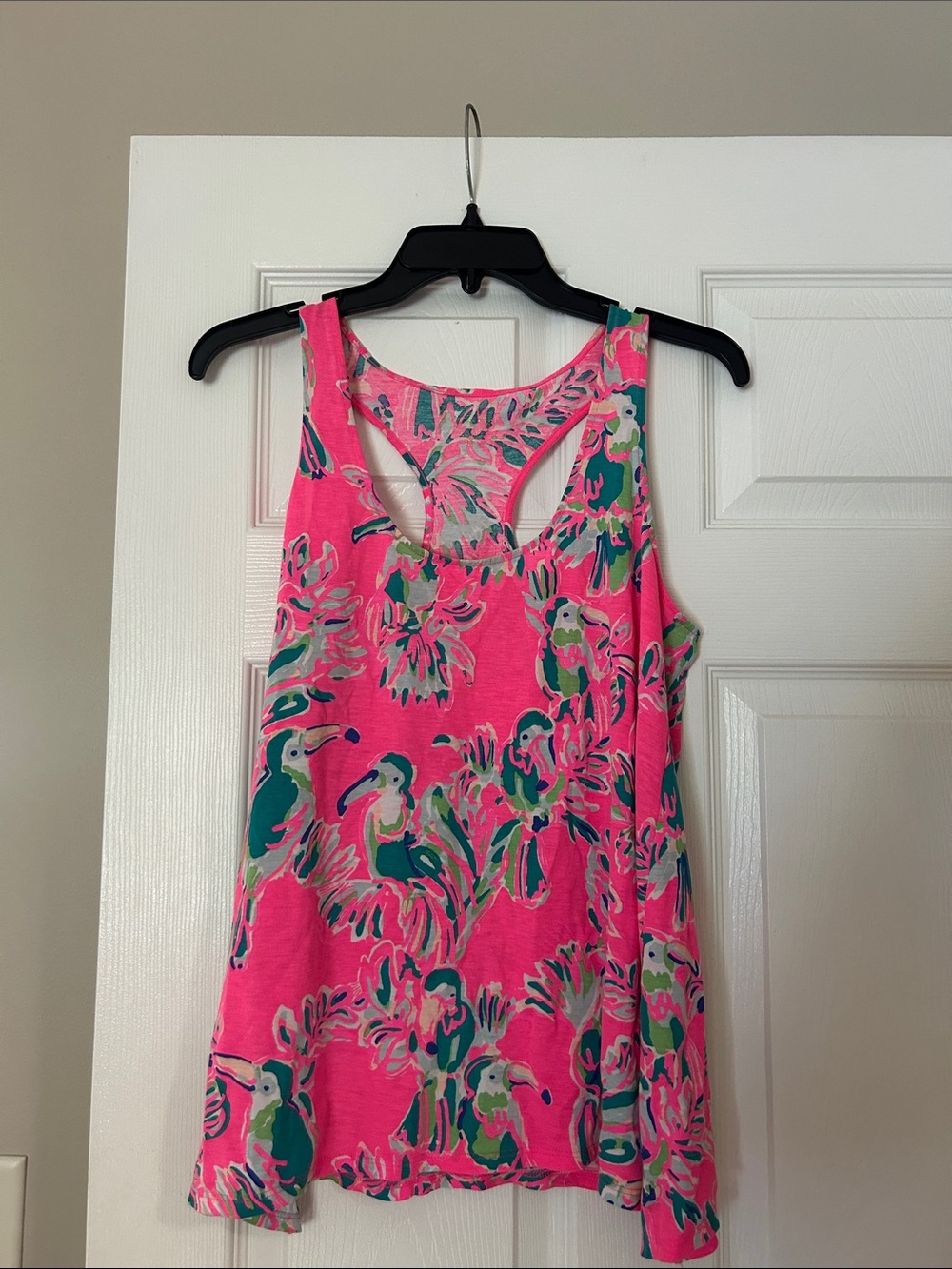 Lilly Pulitzer Pink Tropical Toucan Racerback Tank Top